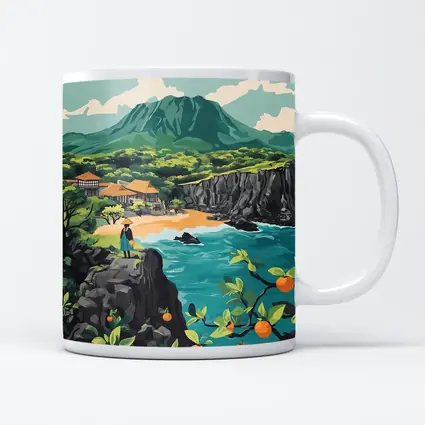 Japanese Coastal Village With Mountain View