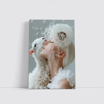 Woman And Lamb Dandelion Surreal White