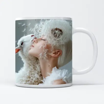 Woman And Lamb Dandelion Surreal White