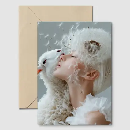 Woman And Lamb Dandelion Surreal White