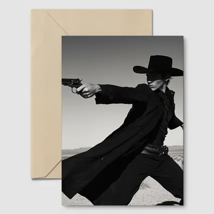 Gunslinger Cowboy Black Coat Desert Showdown