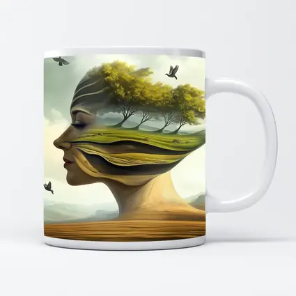 Surreal Woman Face Nature Landscape Birds