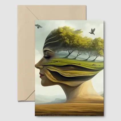 Surreal Woman Face Nature Landscape Birds