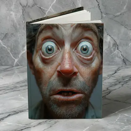 Funny Exaggerated Man Face Portrait Gray Background