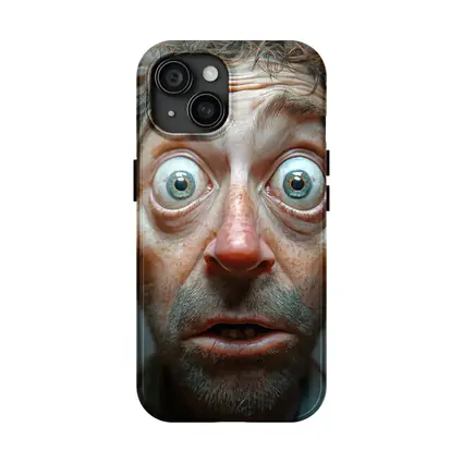 Funny Exaggerated Man Face Portrait Gray Background