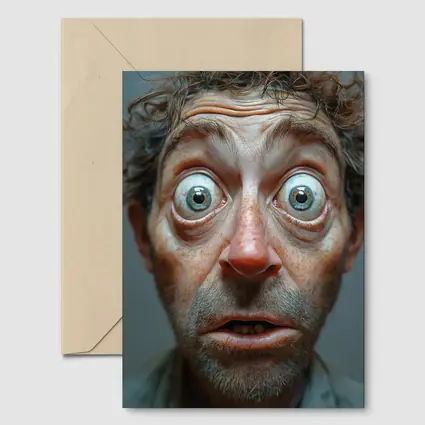 Funny Exaggerated Man Face Portrait Gray Background