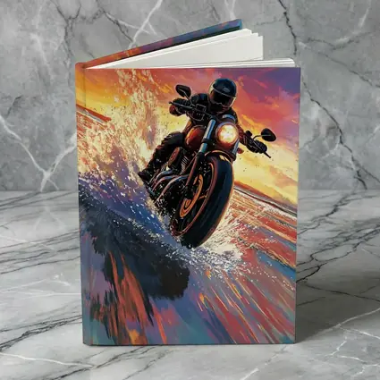 Motorcycle Rider Speeding Through Ocean Sunset