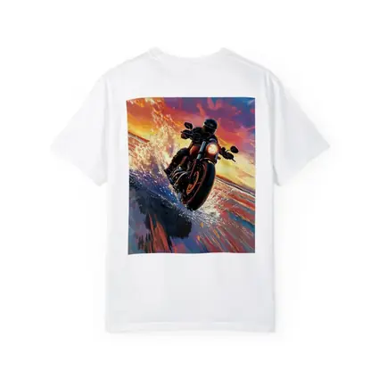 Motorcycle Rider Speeding Through Ocean Sunset