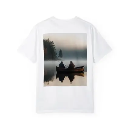 Two Men Fishing Misty Lake Autumn Morning