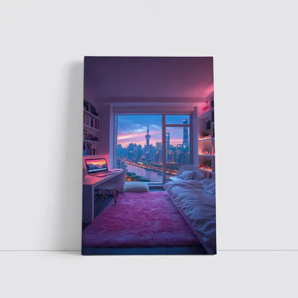 Shanghai Skyline Cozy Bedroom Neon Night
