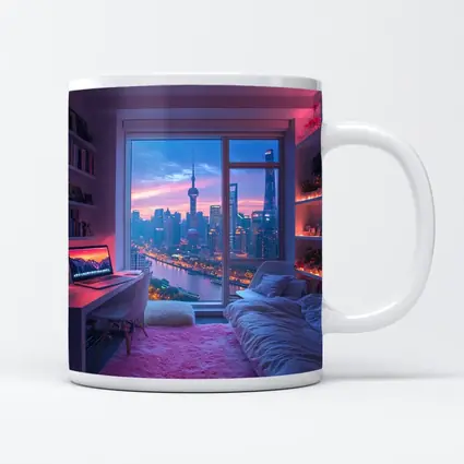 Shanghai Skyline Cozy Bedroom Neon Night