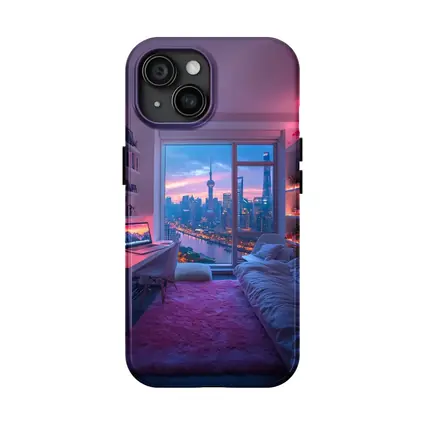 Shanghai Skyline Cozy Bedroom Neon Night