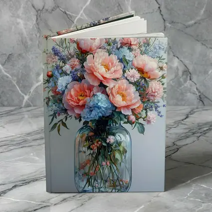 Pink Peonies Blue Hydrangeas Glass Vase Painting
