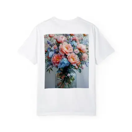 Pink Peonies Blue Hydrangeas Glass Vase Painting