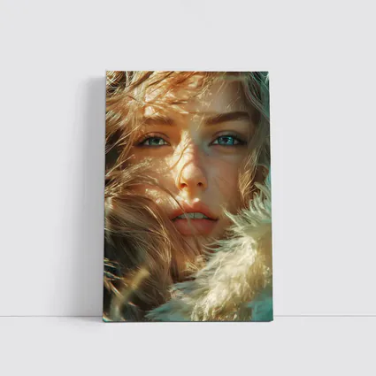 Young Woman Blue Eyes Windswept Hair Sunlight