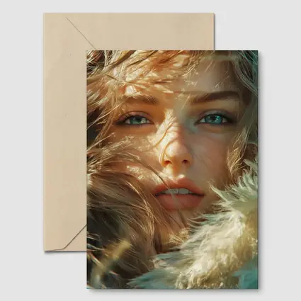 Young Woman Blue Eyes Windswept Hair Sunlight
