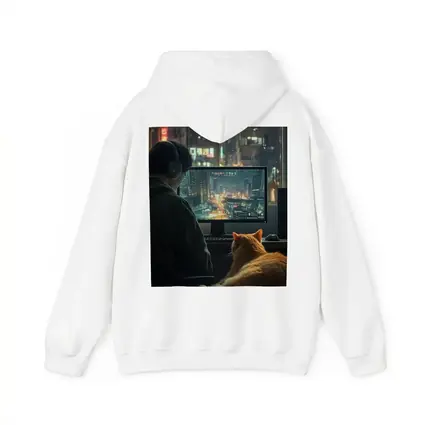 Gamer With Cat Neon City Night