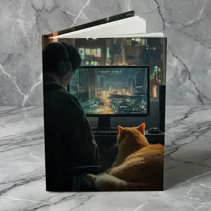 Gamer With Cat Neon City Night
