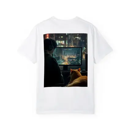 Gamer With Cat Neon City Night