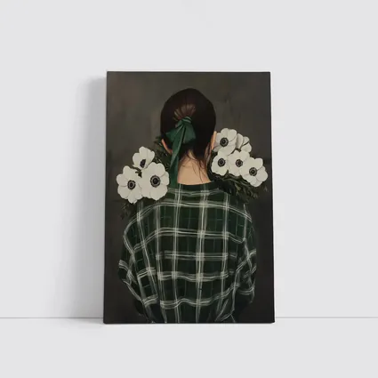 Woman Back View Anemones Green Plaid Shirt