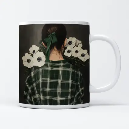 Woman Back View Anemones Green Plaid Shirt