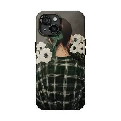 Woman Back View Anemones Green Plaid Shirt