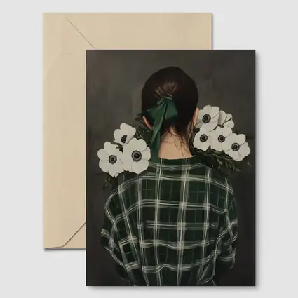 Woman Back View Anemones Green Plaid Shirt
