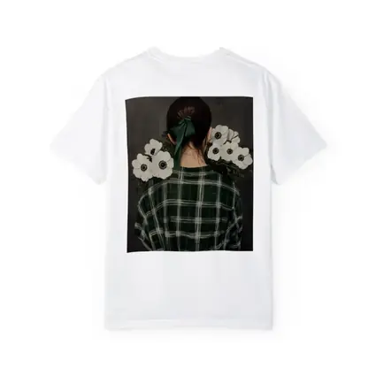 Woman Back View Anemones Green Plaid Shirt