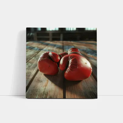 Red Boxing Gloves On Rustic Wooden Table