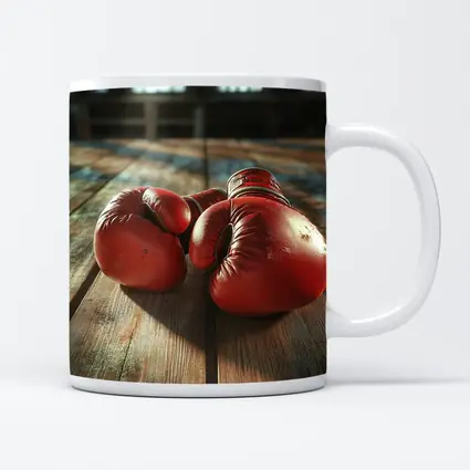 Red Boxing Gloves On Rustic Wooden Table