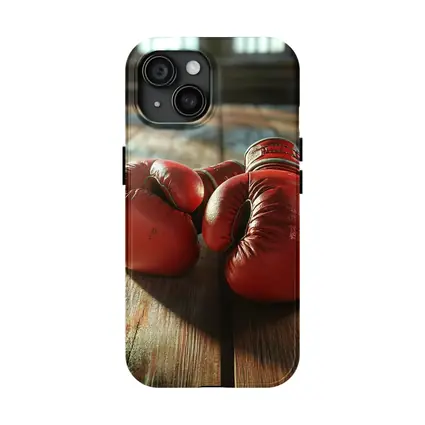 Red Boxing Gloves On Rustic Wooden Table