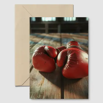 Red Boxing Gloves On Rustic Wooden Table