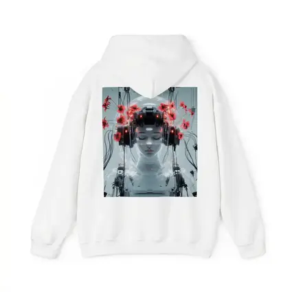 Cyberpunk Robot Woman Red Poppies White