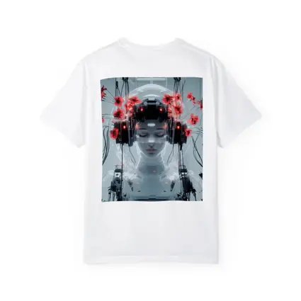 Cyberpunk Robot Woman Red Poppies White