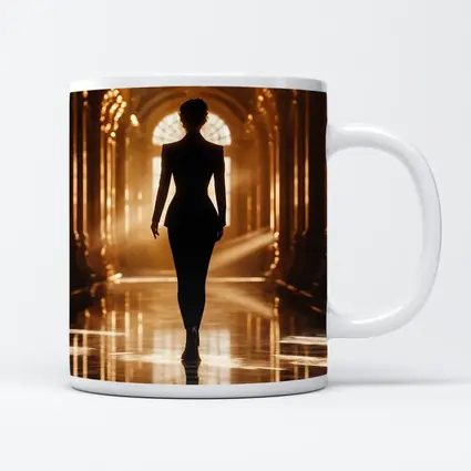 Woman Silhouette Walking Golden Ornate Palace Hall