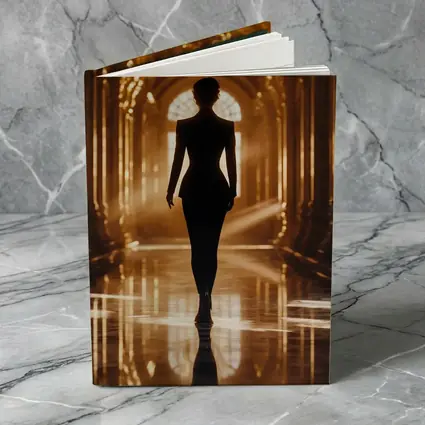 Woman Silhouette Walking Golden Ornate Palace Hall