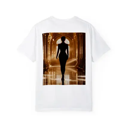 Woman Silhouette Walking Golden Ornate Palace Hall