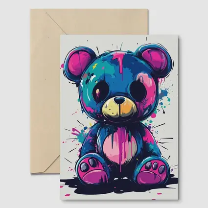 Graffiti Teddy Bear Colorful Paint Splash Art