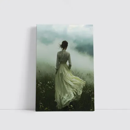 Woman in White Dress Misty Field