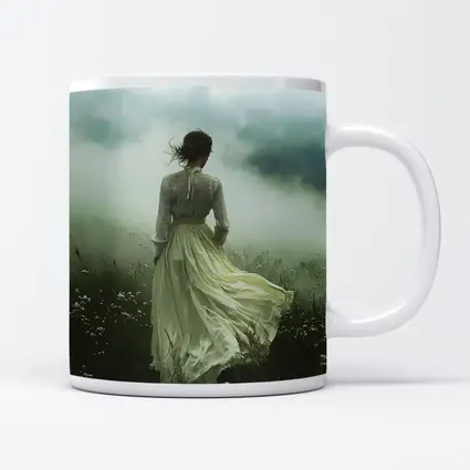 Woman in White Dress Misty Field