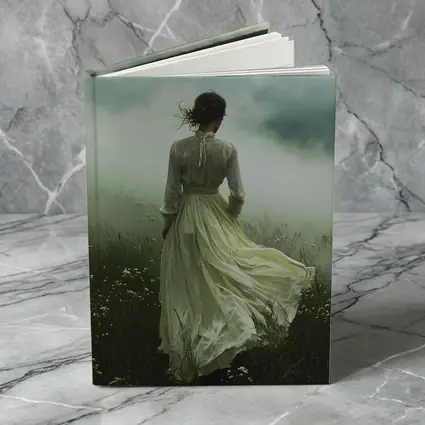 Woman in White Dress Misty Field