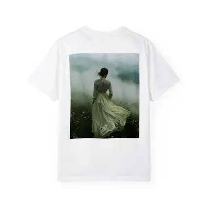 Woman in White Dress Misty Field