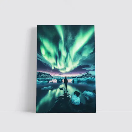 Man Standing Under Northern Lights Iceland