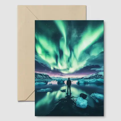 Man Standing Under Northern Lights Iceland