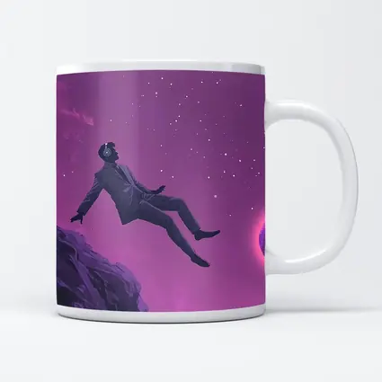 Man Floating In Purple Starry Night Sky