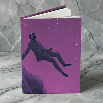 Man Floating In Purple Starry Night Sky