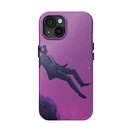 Man Floating In Purple Starry Night Sky