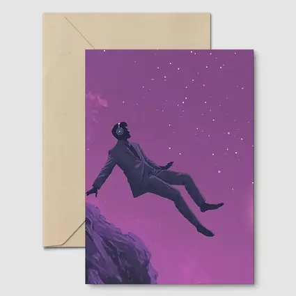 Man Floating In Purple Starry Night Sky