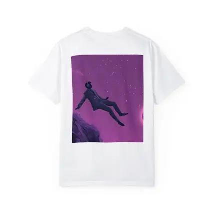 Man Floating In Purple Starry Night Sky