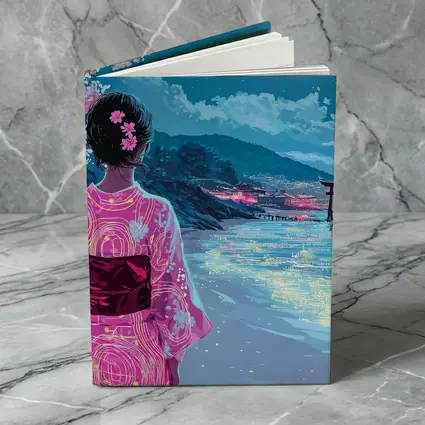 Japanese Woman Kimono Cherry Blossoms Moon Night